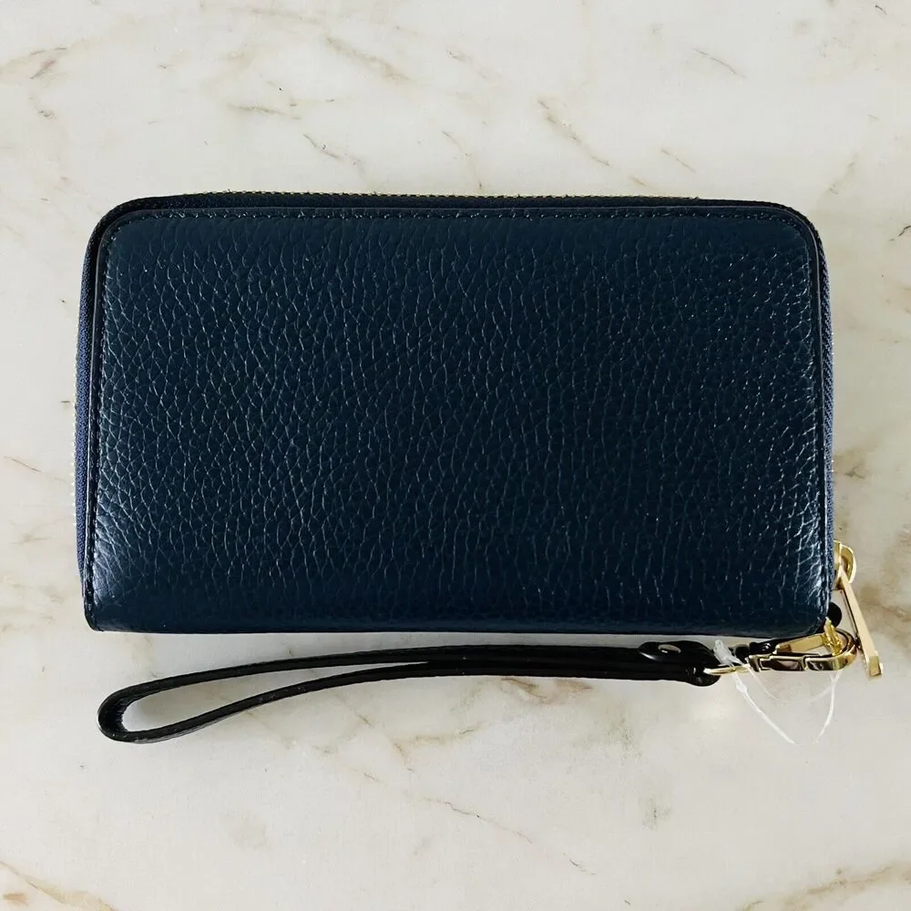 MICHAEL KORS Fulton Navy Flat Multi Function Phone Case Zip Wallet Wristlet